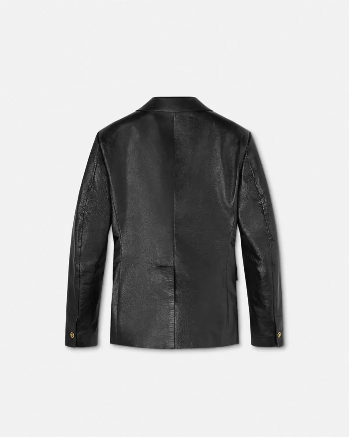 Leather Blazer Black Men Versace Jackets and Coats