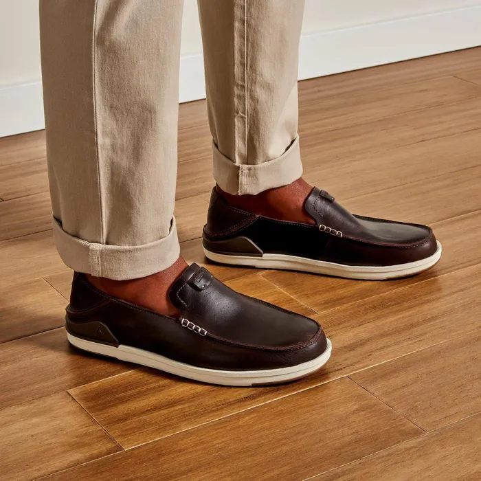 Leather Men Olukai Kkaha Leather SlipOn Shoes 8211 Dark Java