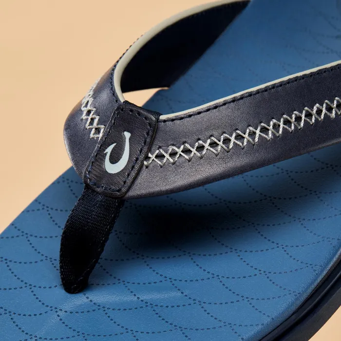 Leather Men Olukai Shoreline Leather Sandals 8211 Deep Water Blue Fog