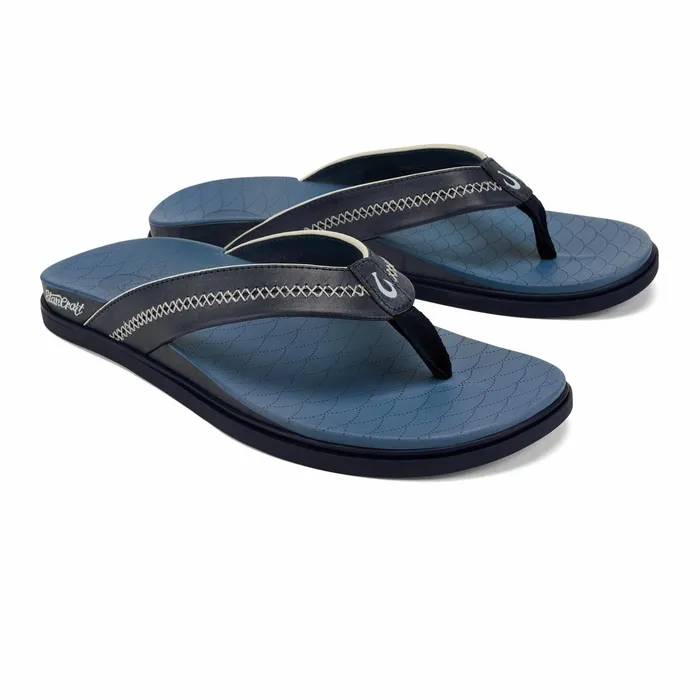 Leather Men Olukai Shoreline Leather Sandals 8211 Deep Water Blue Fog