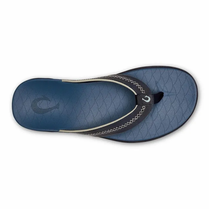 Leather Men Olukai Shoreline Leather Sandals 8211 Deep Water Blue Fog