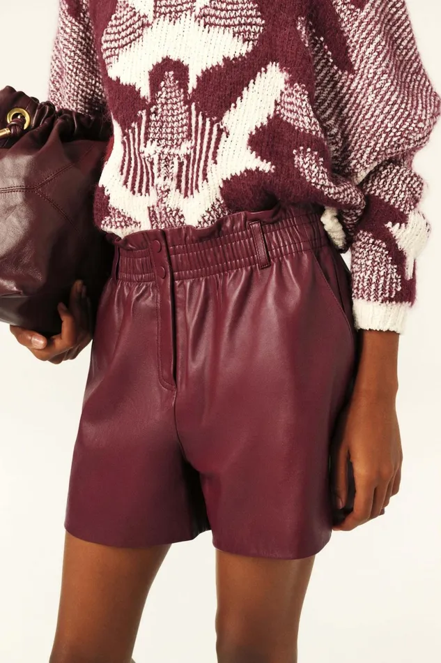 Leather Shorts Aglae Red Women Baandsh Skirts and Shorts