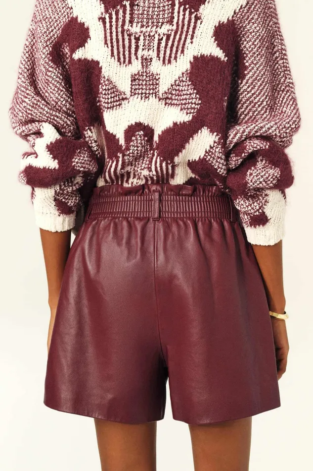 Leather Shorts Aglae Red Women Baandsh Skirts and Shorts
