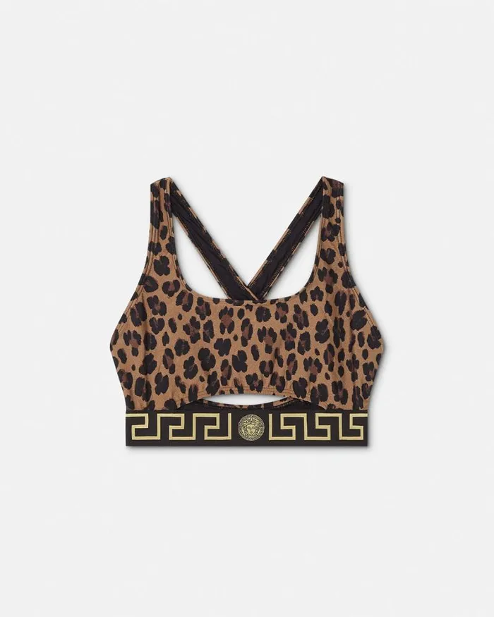 Leopard Greca Border Bikini Top Animalier Women Versace Swimwear