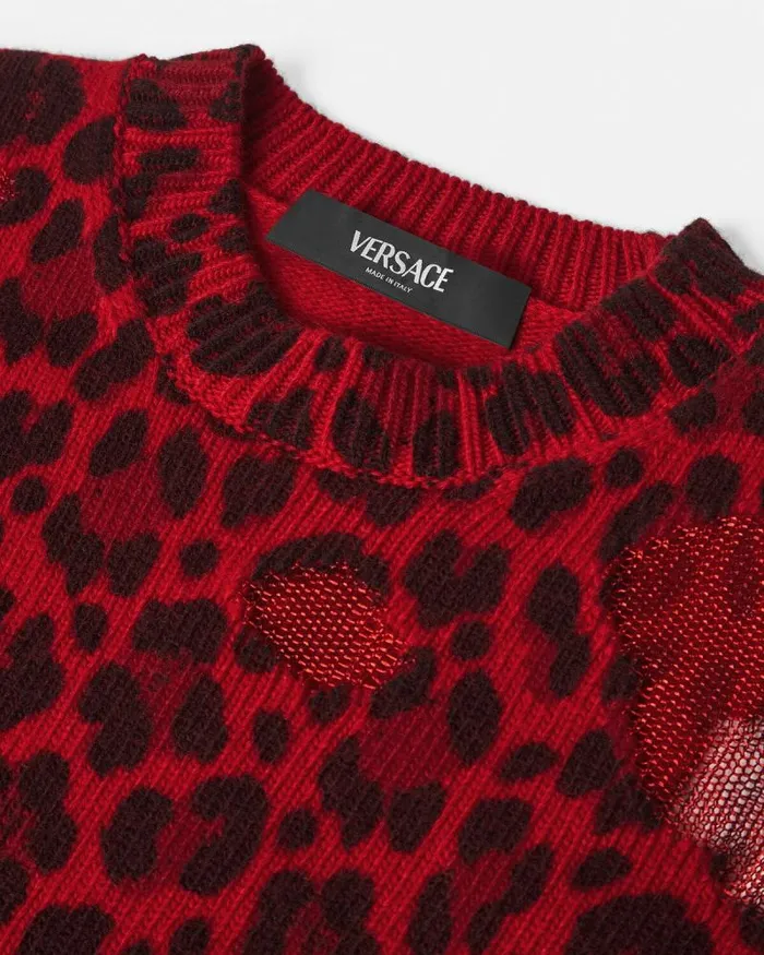 Leopard Intarsia Oversized Sweater Red Women Versace Knitwear