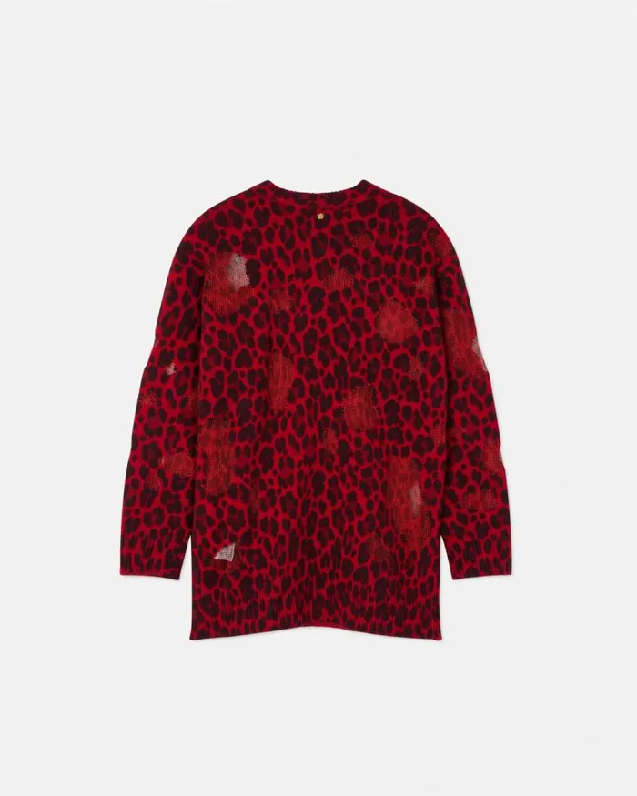 Leopard Intarsia Oversized Sweater Red Women Versace Knitwear