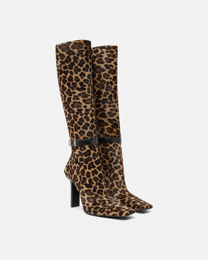 Leopard Slice KneeHigh Boots 105 Mm Animalier Women Versace Boots