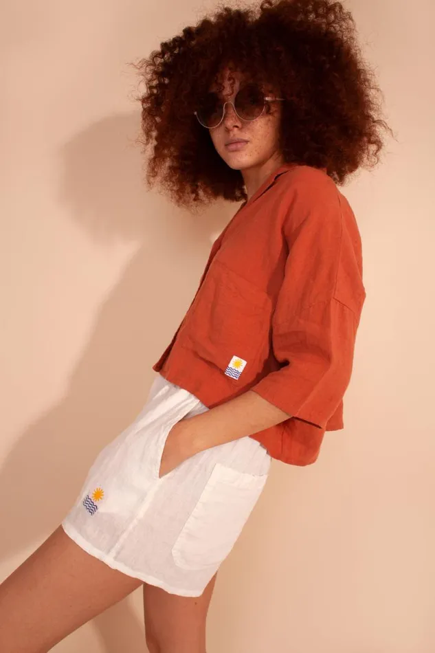 LF Markey Shorts Women Basic Linen Shorts Ivory