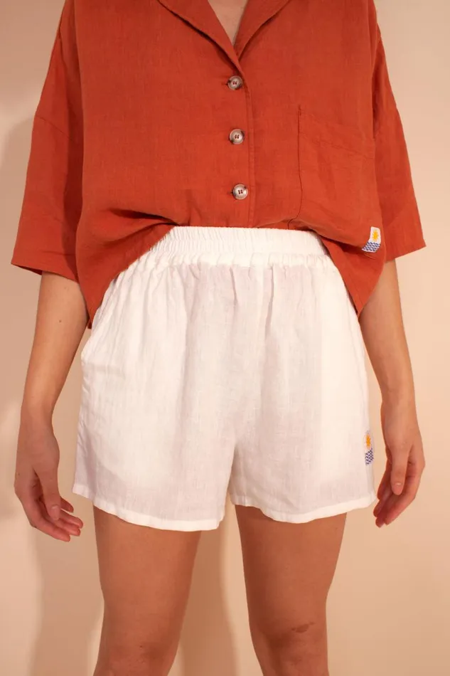 LF Markey Shorts Women Basic Linen Shorts Ivory