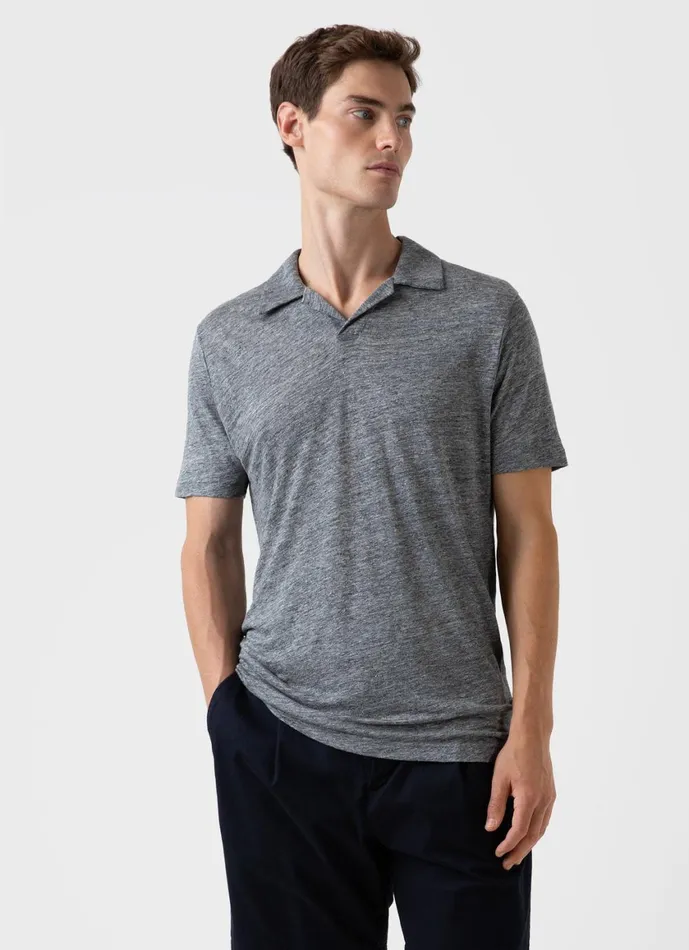 Linen Polo Shirt Mid Grey Melange Men SUNSPEL Polo Shirts
