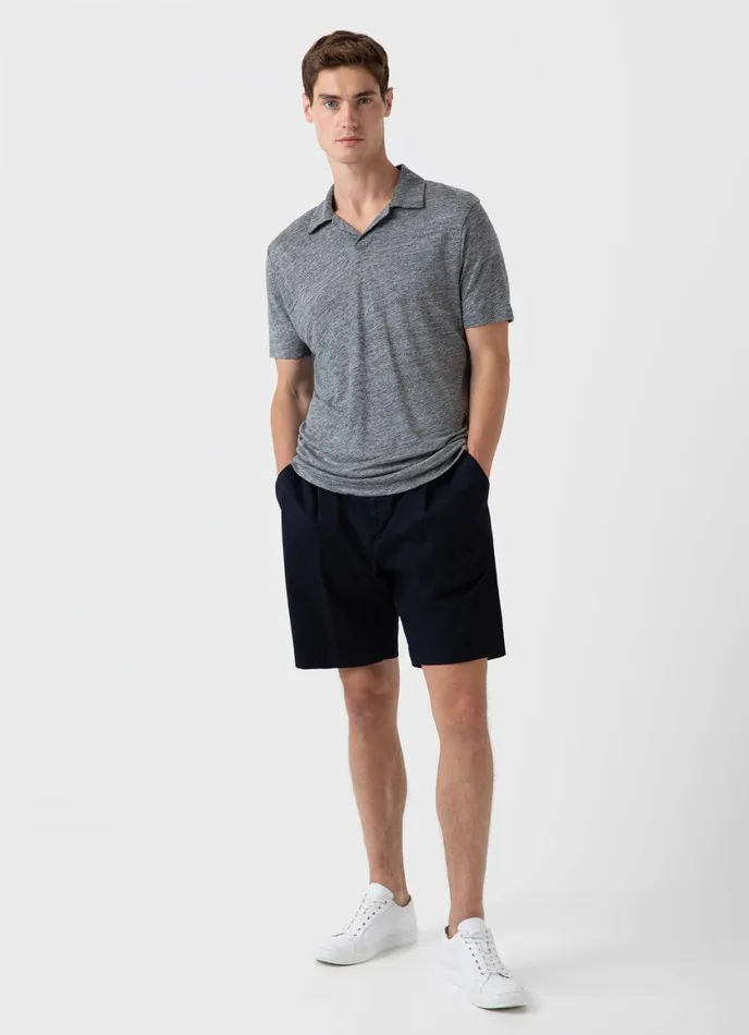 Linen Polo Shirt Mid Grey Melange Men SUNSPEL Polo Shirts