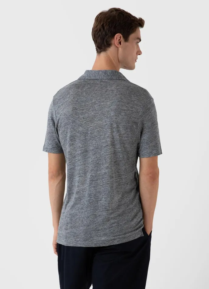 Linen Polo Shirt Mid Grey Melange Men SUNSPEL Polo Shirts