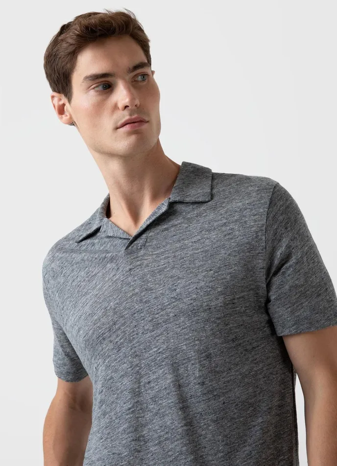 Linen Polo Shirt Mid Grey Melange Men SUNSPEL Polo Shirts