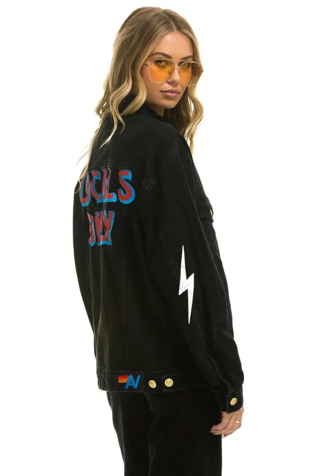 Locals Only Oversized Concert Denim Jacket 8211 Vintage Black WomenMen Aviator Nation Denim