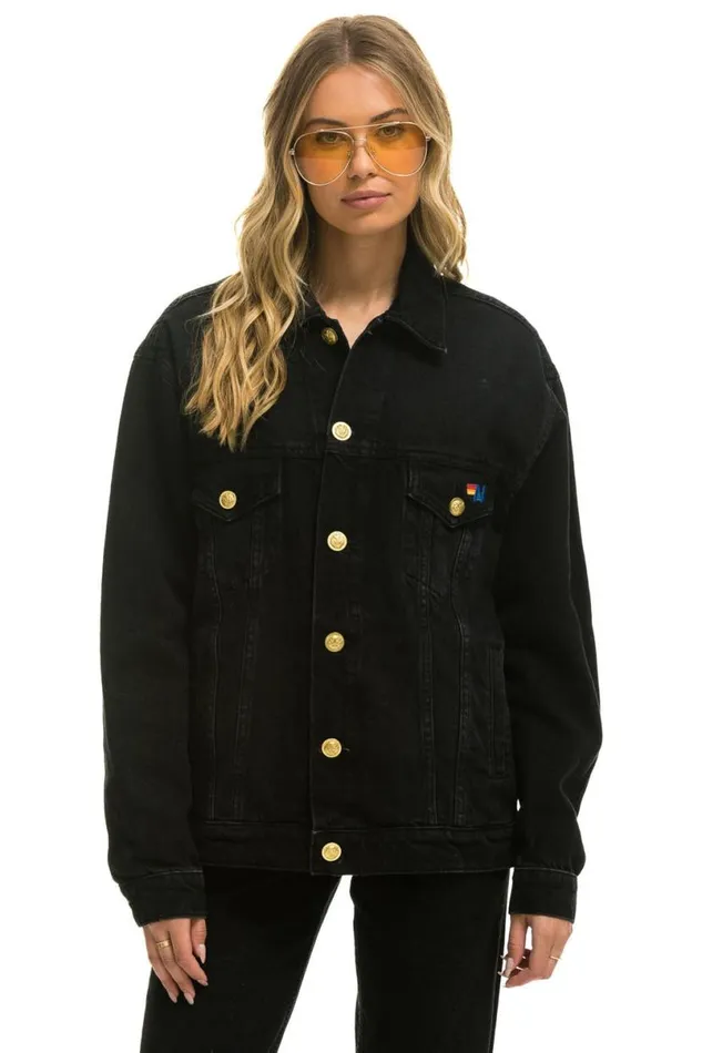 Locals Only Oversized Concert Denim Jacket 8211 Vintage Black WomenMen Aviator Nation Denim