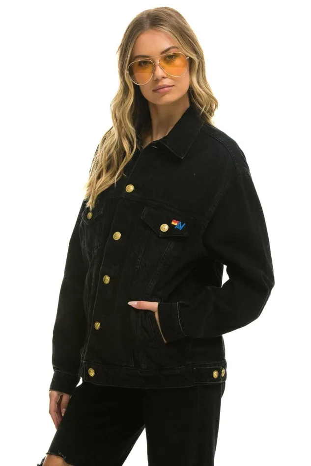 Locals Only Oversized Concert Denim Jacket 8211 Vintage Black WomenMen Aviator Nation Denim