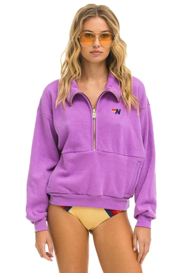 Logo Embroidery Half Zip Sweatshirt 8211 Neon Purple WomenMen Aviator Nation Sweatshirts Logo Embroidery Half Zip Sweatshirt 8211 Neon Purple WomenMen Aviator Nation Sweatshirts