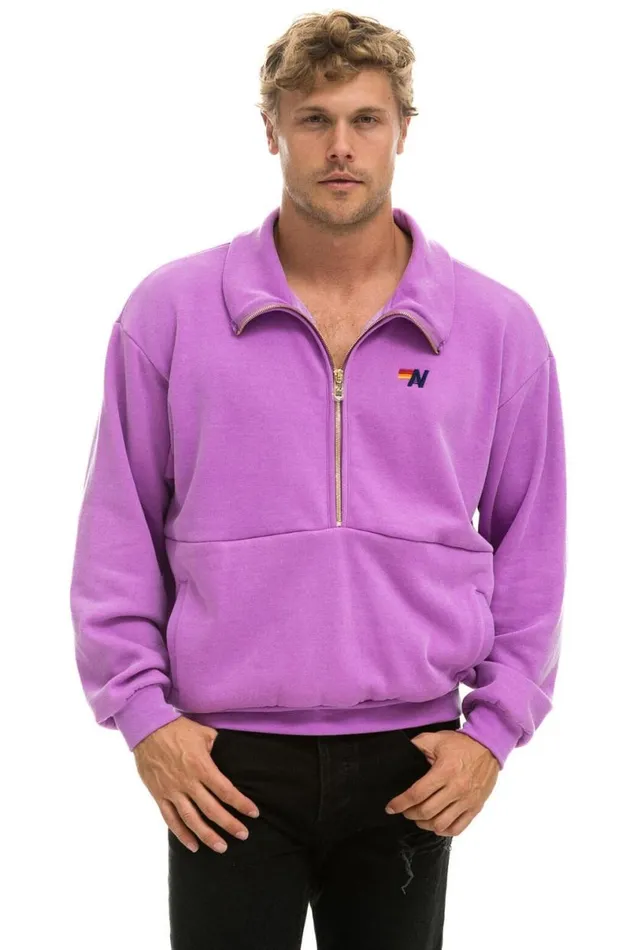 Logo Embroidery Half Zip Sweatshirt 8211 Neon Purple WomenMen Aviator Nation Sweatshirts