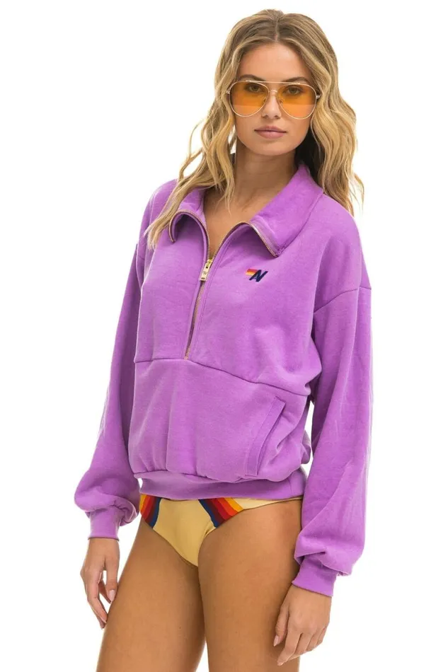 Logo Embroidery Half Zip Sweatshirt 8211 Neon Purple WomenMen Aviator Nation Sweatshirts