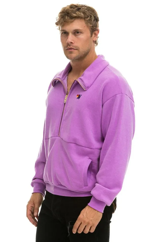 Logo Embroidery Half Zip Sweatshirt 8211 Neon Purple WomenMen Aviator Nation Sweatshirts