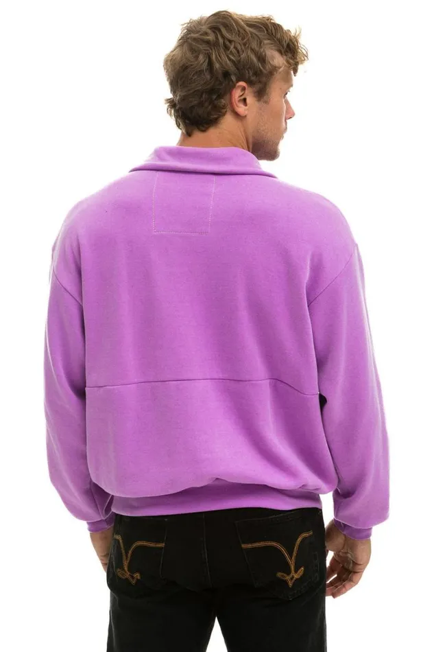 Logo Embroidery Half Zip Sweatshirt 8211 Neon Purple WomenMen Aviator Nation Sweatshirts