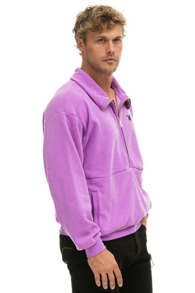 Logo Embroidery Half Zip Sweatshirt 8211 Neon Purple WomenMen Aviator Nation Sweatshirts