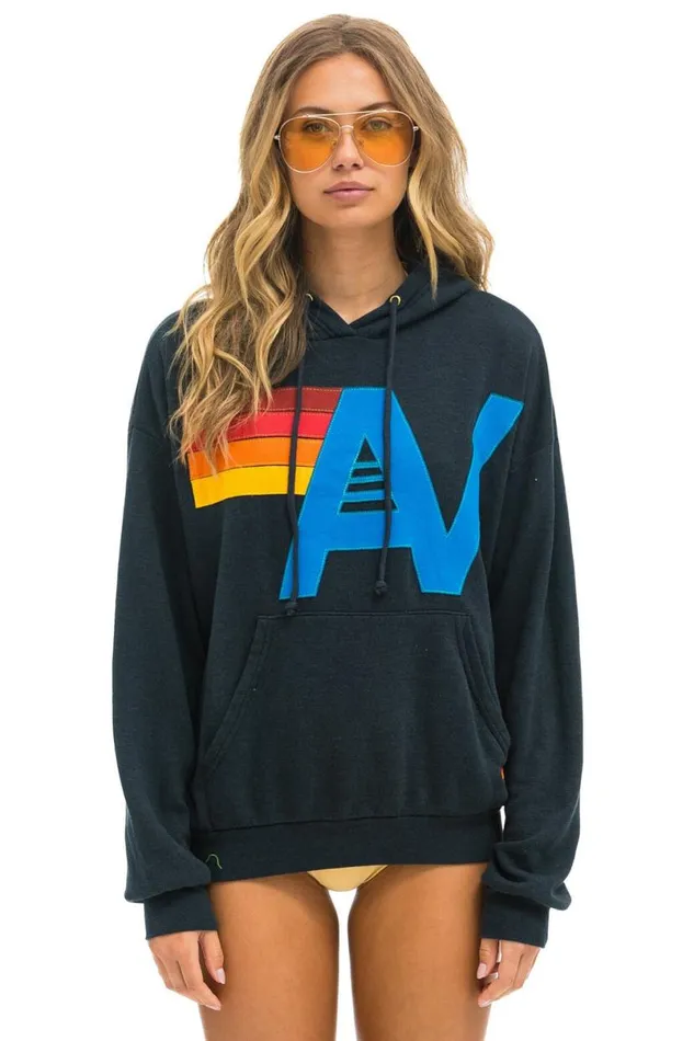 Logo Stitch Pullover Relaxed Hoodie 8211 Charcoal WomenMen Aviator Nation Hoodies