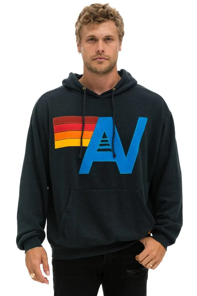 Logo Stitch Pullover Relaxed Hoodie 8211 Charcoal WomenMen Aviator Nation Hoodies