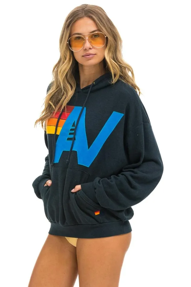 Logo Stitch Pullover Relaxed Hoodie 8211 Charcoal WomenMen Aviator Nation Hoodies