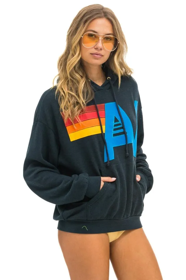 Logo Stitch Pullover Relaxed Hoodie 8211 Charcoal WomenMen Aviator Nation Hoodies