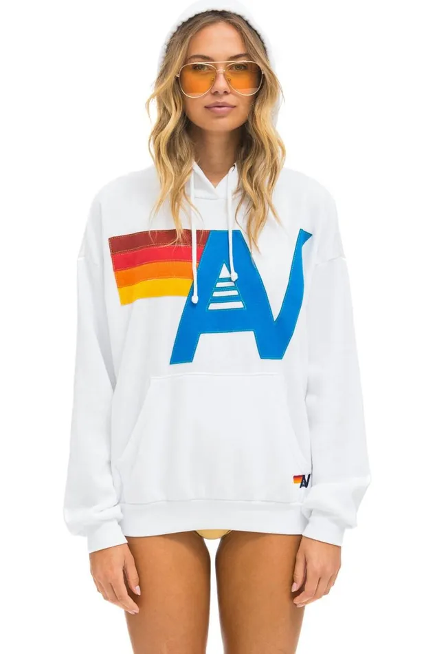 Logo Stitch Pullover Relaxed Hoodie 8211 White WomenMen Aviator Nation Hoodies
