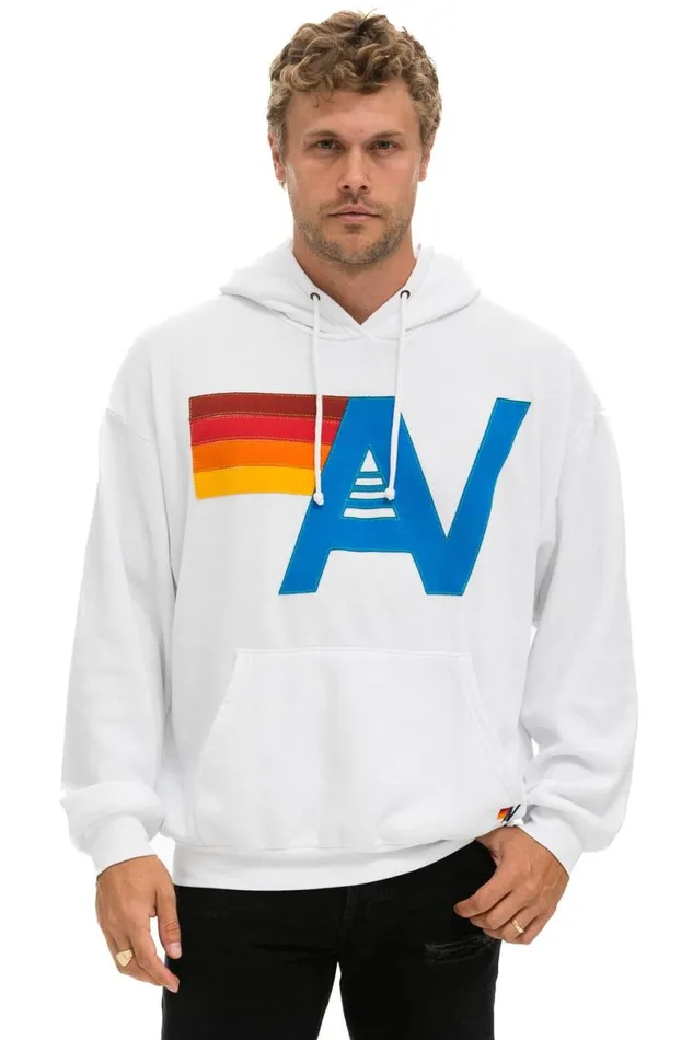 Logo Stitch Pullover Relaxed Hoodie 8211 White WomenMen Aviator Nation Hoodies