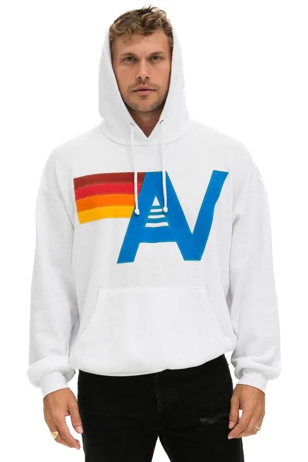 Logo Stitch Pullover Relaxed Hoodie 8211 White WomenMen Aviator Nation Hoodies