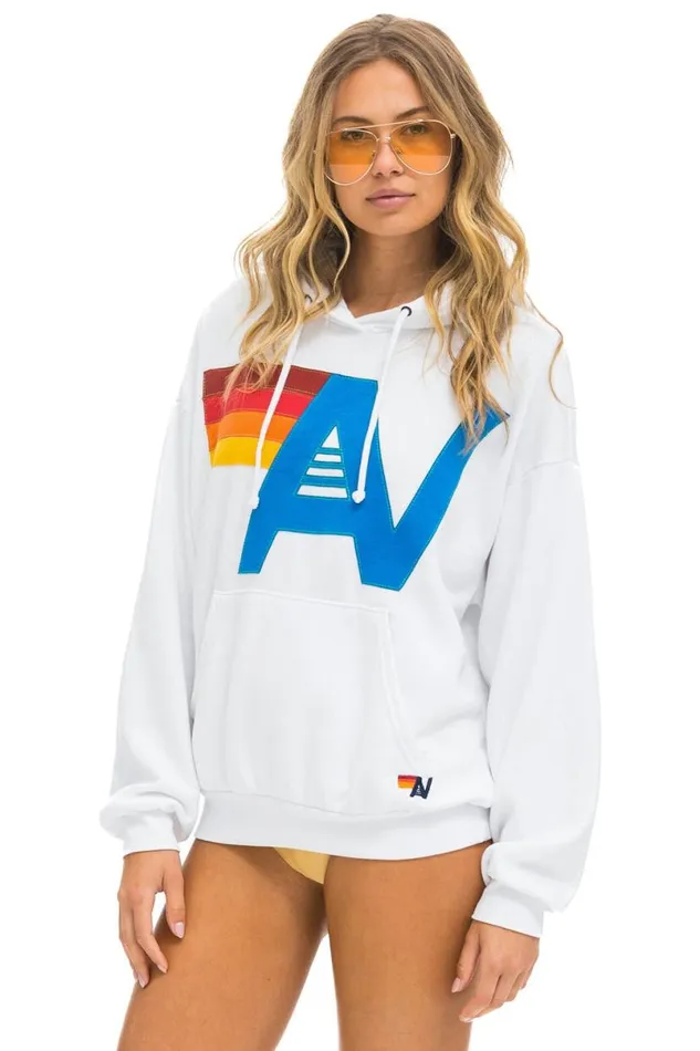 Logo Stitch Pullover Relaxed Hoodie 8211 White WomenMen Aviator Nation Hoodies