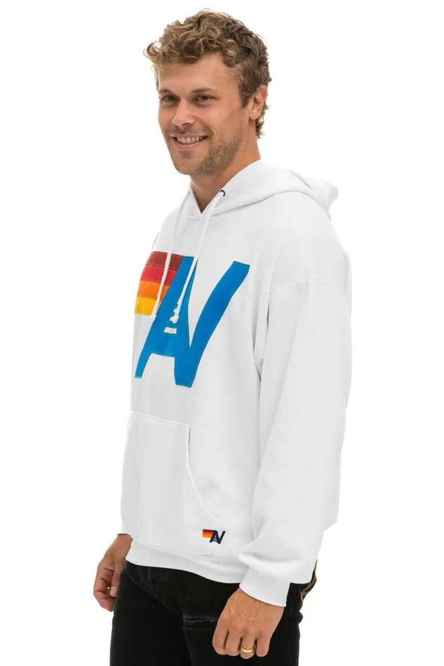 Logo Stitch Pullover Relaxed Hoodie 8211 White WomenMen Aviator Nation Hoodies