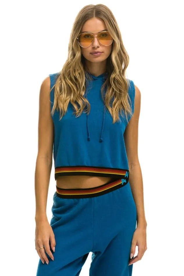 Logo Stripe Sleeveless Crop Pullover Hoodie 8211 Caribbean Women Aviator Nation Hoodies Logo Stripe Sleeveless Crop Pullover Hoodie 8211 Caribbean Women Aviator Nation Hoodies