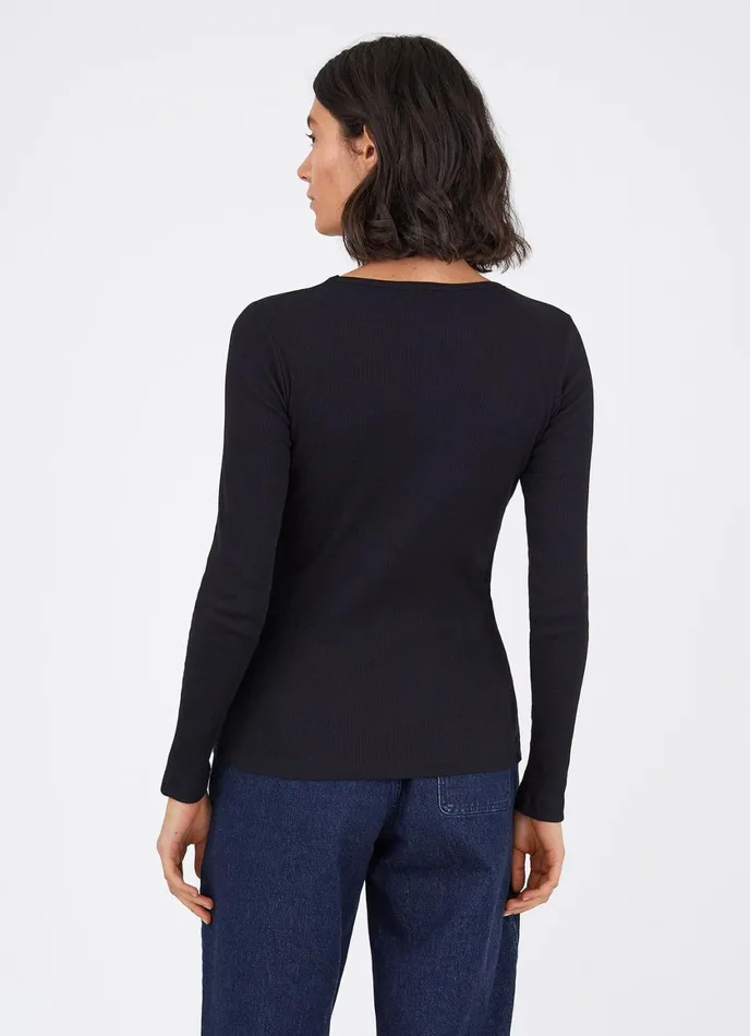 Long Sleeve Rib Tshirt Black Women SUNSPEL Tshirts and Tops