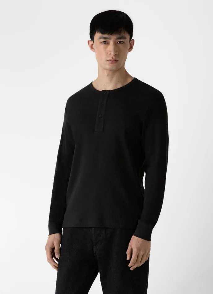 Long Sleeve Waffle Henley Coffee Men SUNSPEL Tshirts