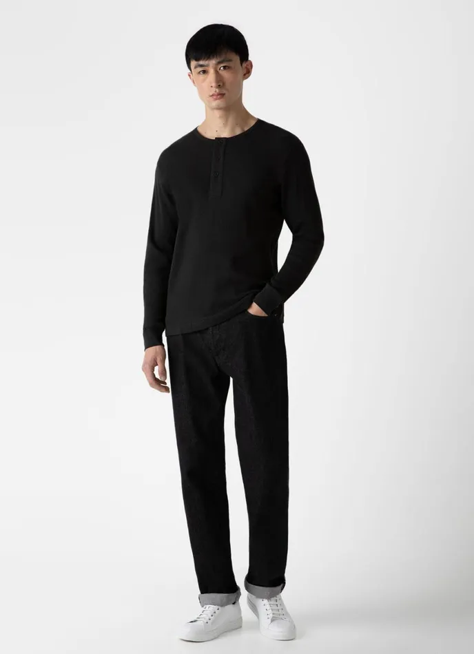 Long Sleeve Waffle Henley Coffee Men SUNSPEL Tshirts