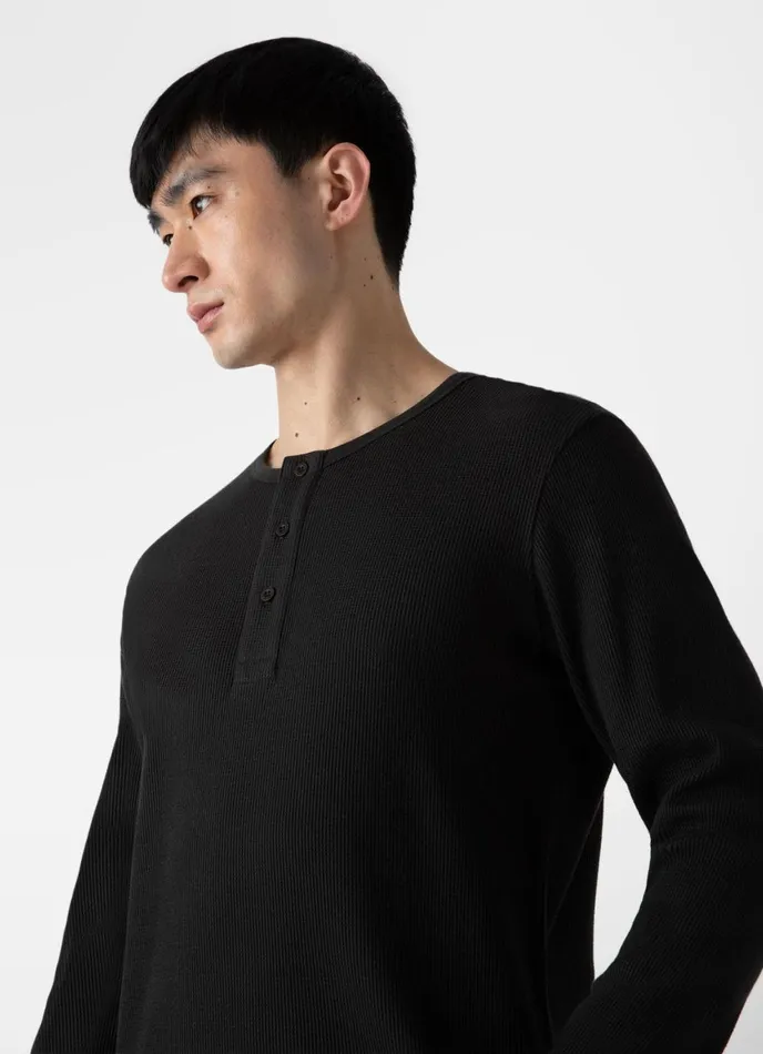 Long Sleeve Waffle Henley Coffee Men SUNSPEL Tshirts