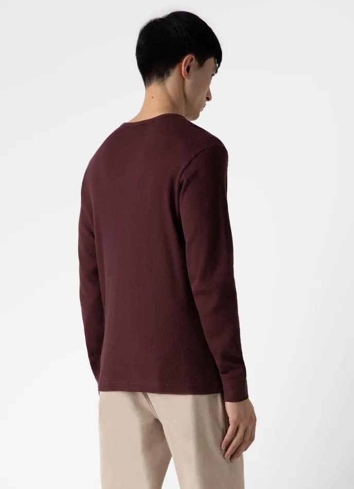 Long Sleeve Waffle Henley Maroon Men SUNSPEL Tshirts