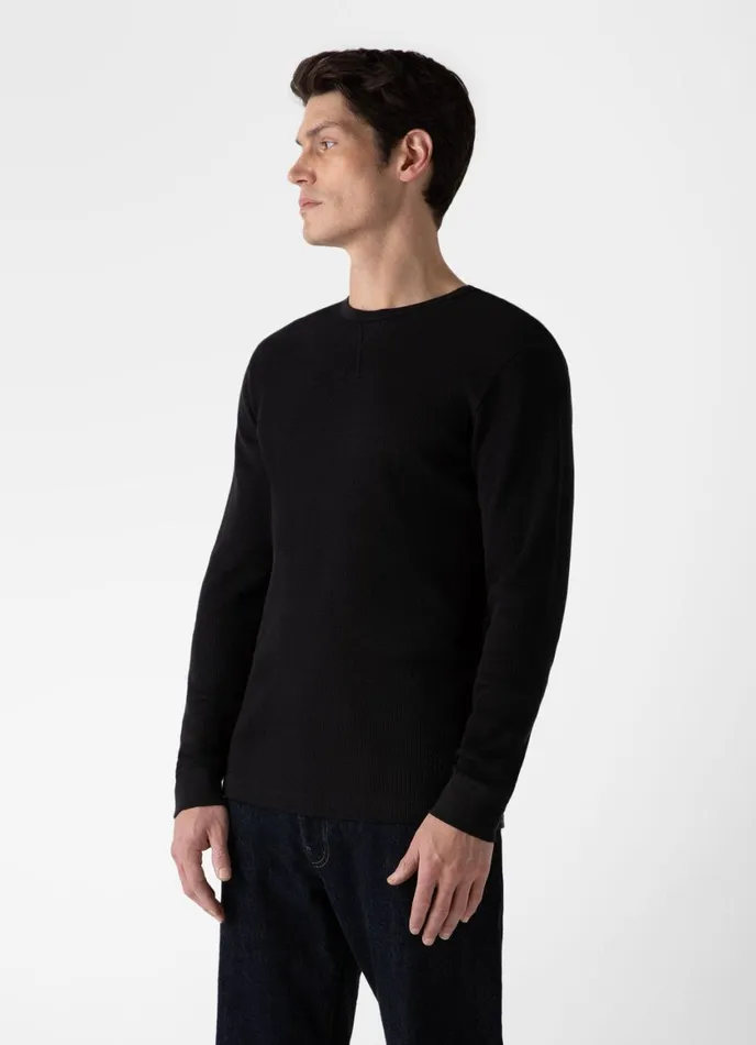 Long Sleeve Waffle Tshirt Black Men SUNSPEL Tshirts