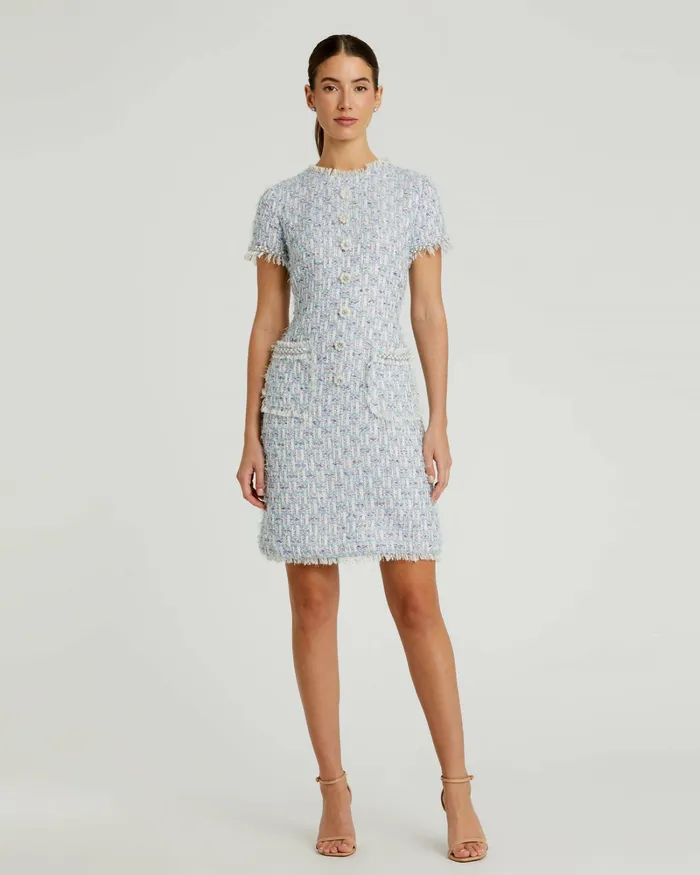 Mac Duggal Daytime Dresses Women Blue Cap Sleeve Floral Button Detail Shift Dress Blue Multi Mac Duggal Daytime Dresses Women Blue Cap Sleeve Floral Button Detail Shift Dress Blue Multi