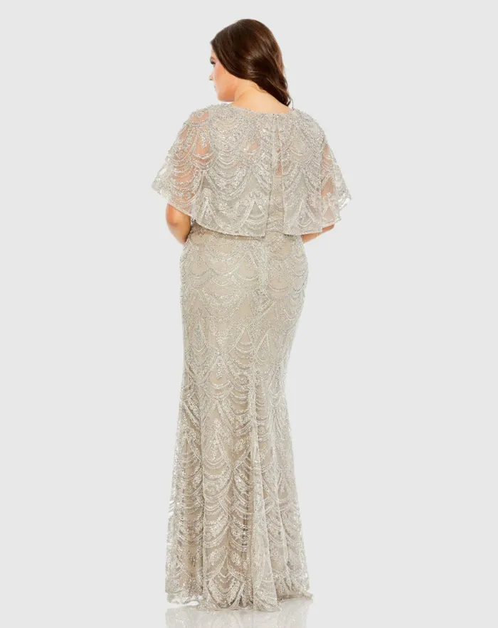 Mac Duggal Plus Size Dresses Women High Neck Embellished Column Dress With Cape Plus Size Gown Platinum Mac Duggal Plus Size Dresses Women High Neck Embellished Column Dress With Cape Plus Size Gown Platinum