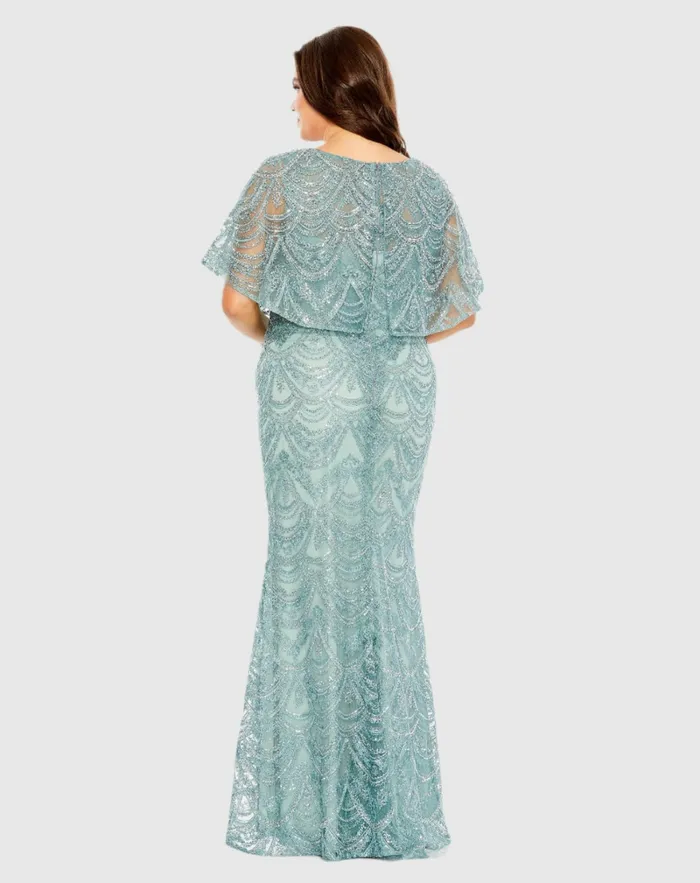 Mac Duggal Plus Size Dresses Women High Neck Embellished Column Dress With Cape Plus Size Gown Platinum Mac Duggal Plus Size Dresses Women High Neck Embellished Column Dress With Cape Plus Size Gown Platinum