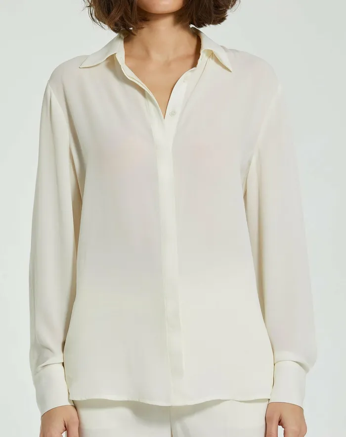 Mac Duggal The Bentley Long Sleeve Button Up Georgette Blouse 8211 FINAL SALE Cream Women Blouses and Tops Mac Duggal The Bentley Long Sleeve Button Up Georgette Blouse 8211 FINAL SALE Cream Women Blouses and Tops
