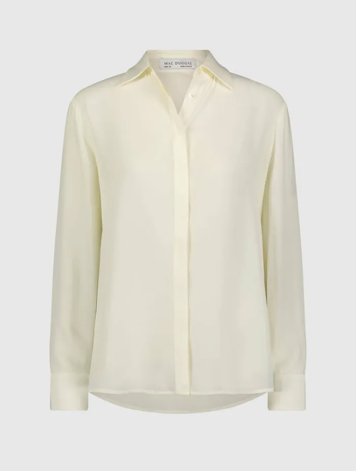 Mac Duggal The Bentley Long Sleeve Button Up Georgette Blouse 8211 FINAL SALE Cream Women Blouses and Tops