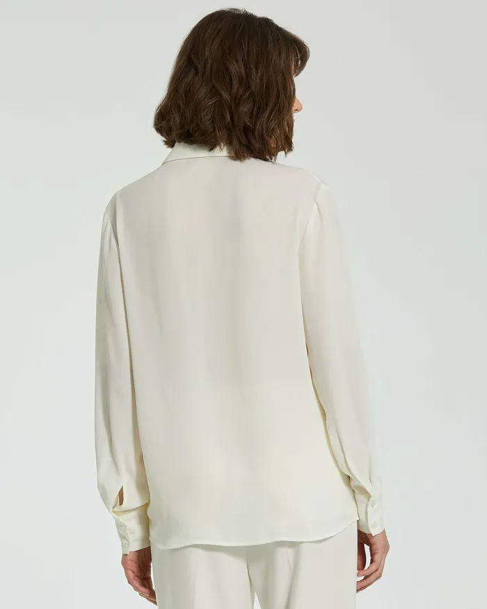 Mac Duggal The Bentley Long Sleeve Button Up Georgette Blouse 8211 FINAL SALE Cream Women Blouses and Tops