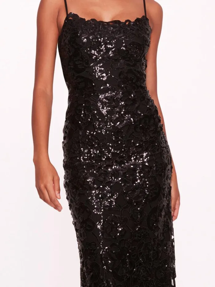 Marchesa Marchesa Notte Floral Sequin Midi Dress Black 8211 Women