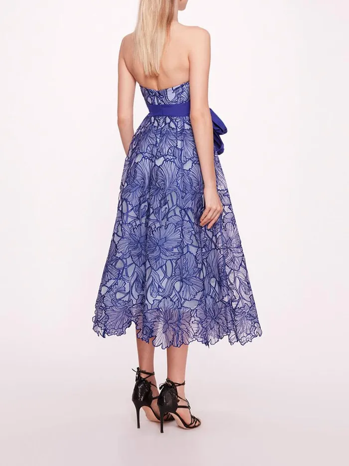 Marchesa Marchesa Notte Iris Cutwork Midi Dress Navy 8211 Women
